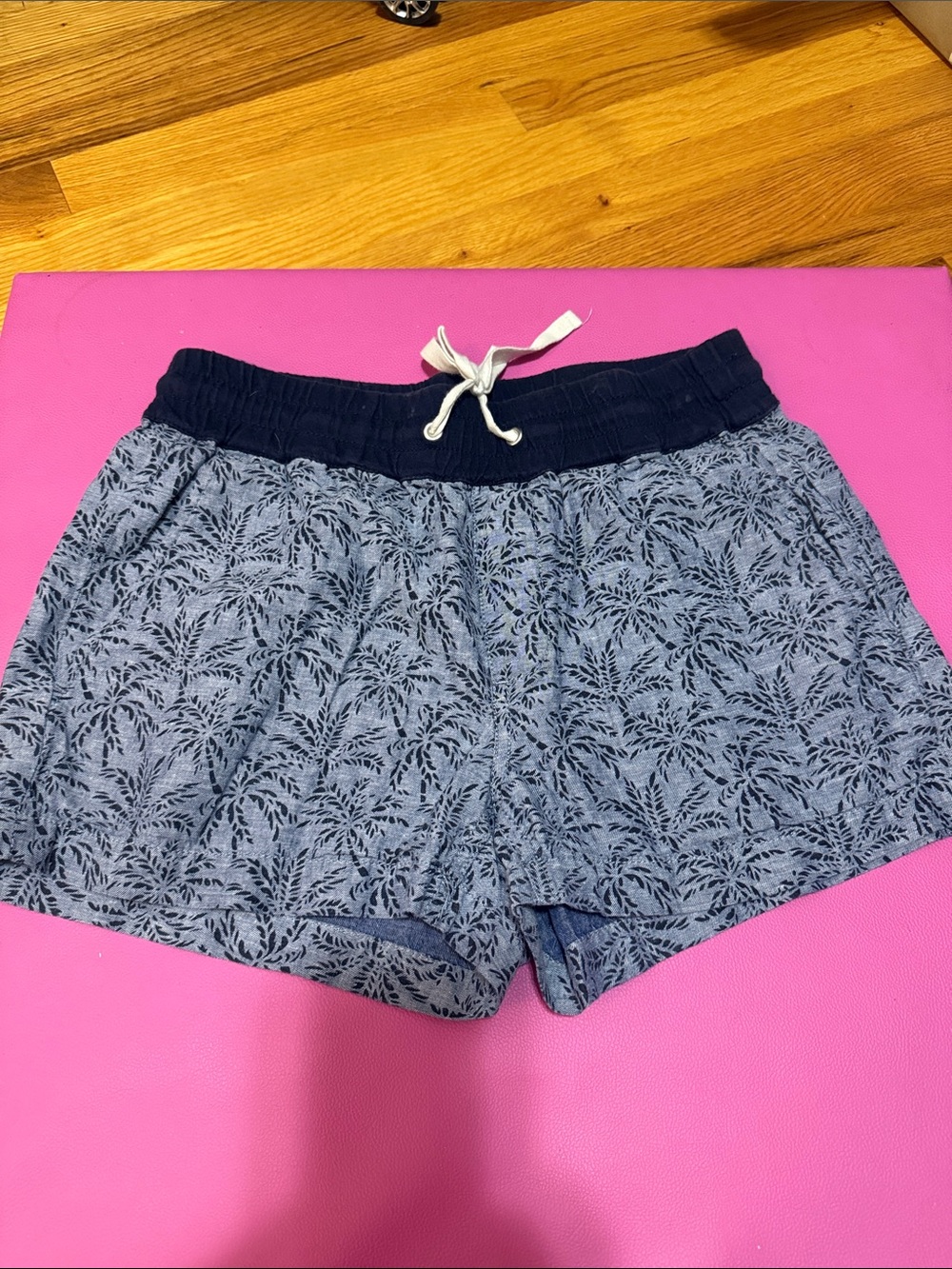 J. Crew Blue Palm-Print Athletic Lounge Shorts with Navy Waist